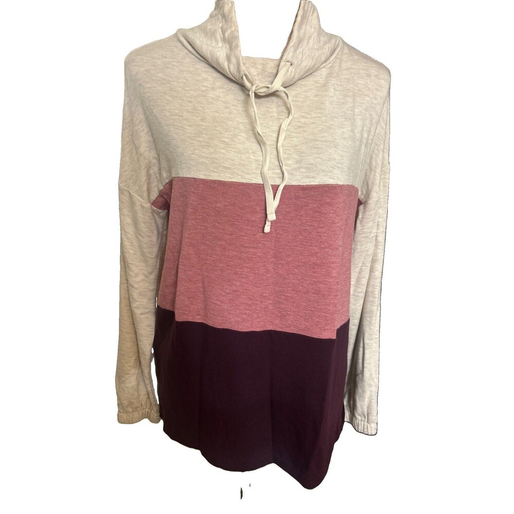 Loft Lounge Colorblock  Oversize Relaxed Top  Drawstring Cowl Neck Comfort Sz XS